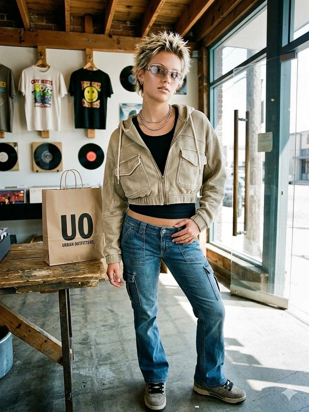 Urban Outfitters Mineral Wash Cropped Utility Zip-Up Hoodie – Size XS